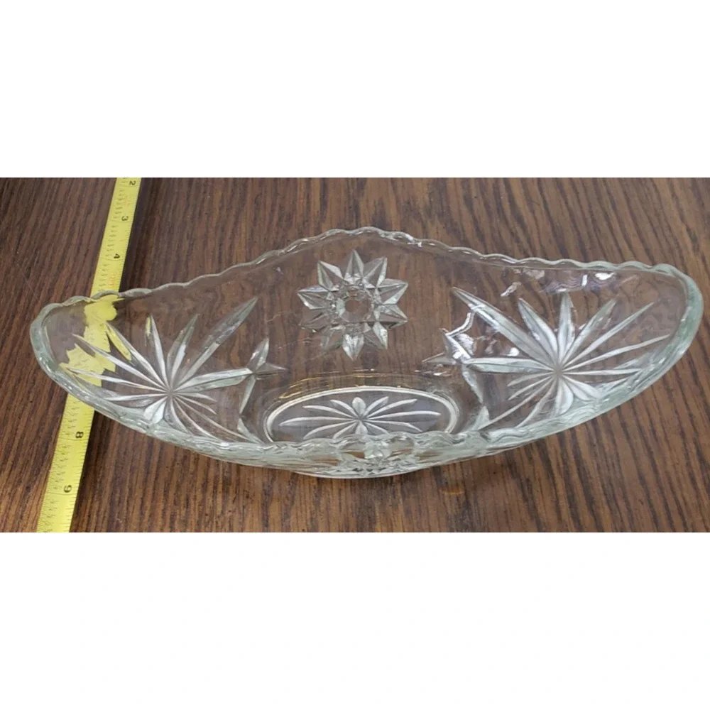 Vintage Anchor Hocking Small Relish Boat Prescut Star Pattern Clear
